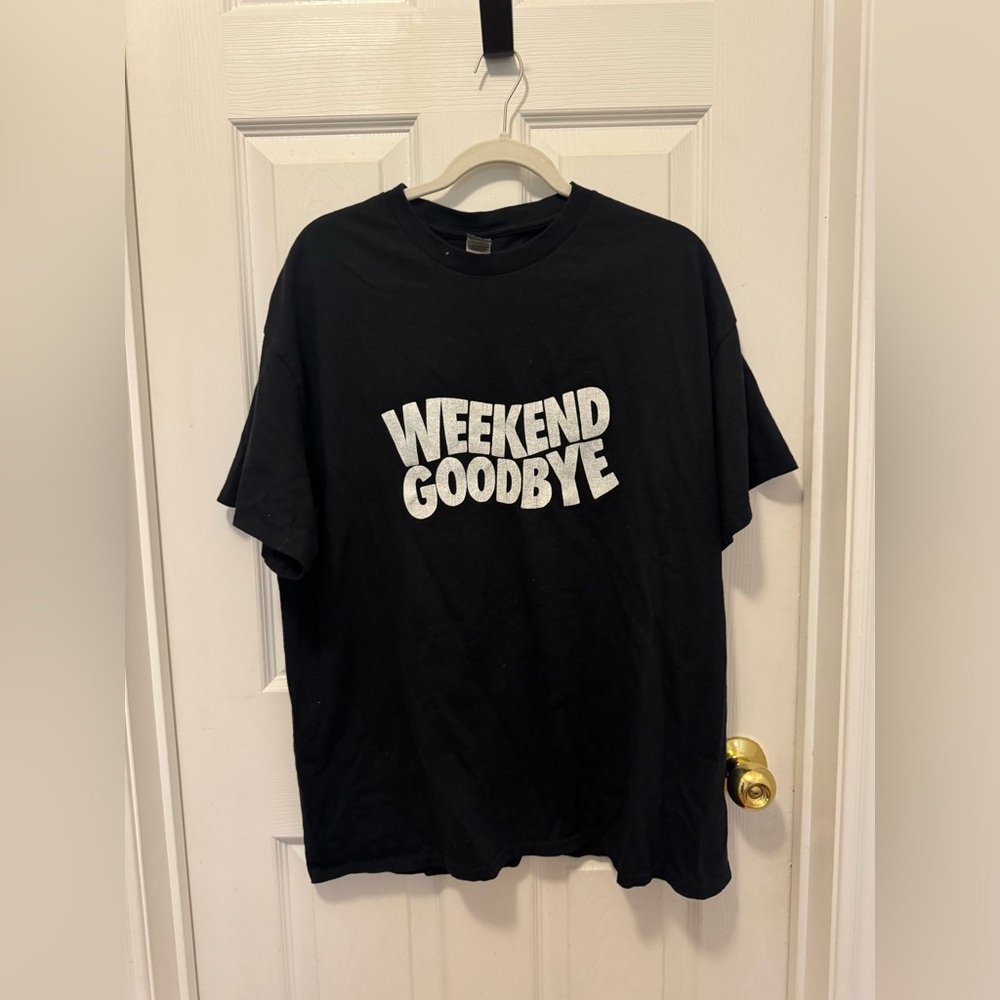 Black “Weekend Goodbye” Tee with Bold White Print